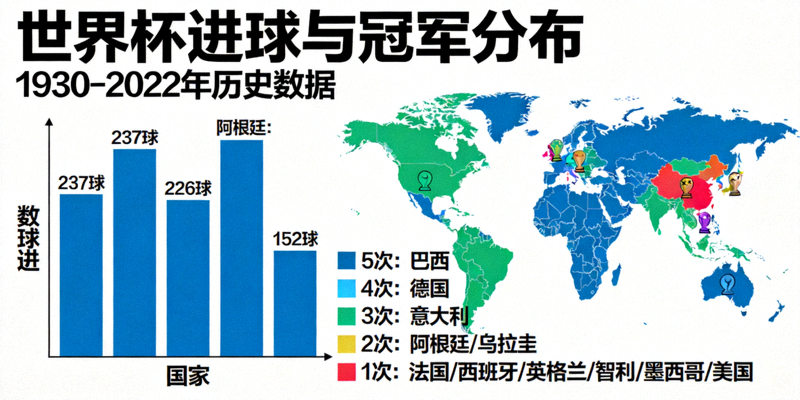 世界杯数据中心可视化图表展示进球与冠军分布
