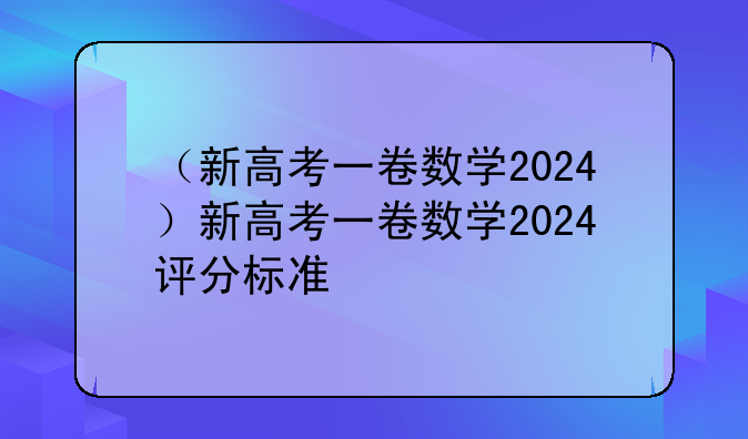 （新高考一卷数学2024）新高考一卷数学2024评分标准